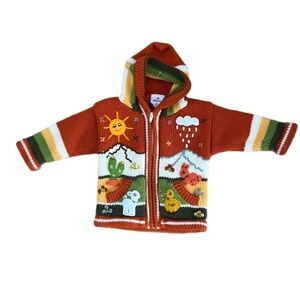 JB Crafts Whimsical animals zip hoodie Cardigan Alpaca Size 0